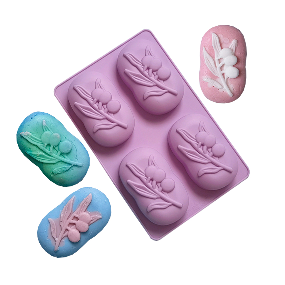 Candle Making Kits - 4 캐비티 타원형 올리브 나무 실리콘